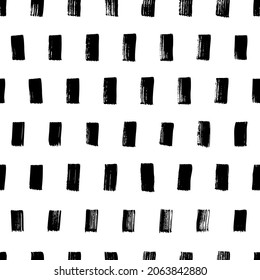 Seamless pattern with rectangle regular tiles. Simple texture with dotted vertical rectangles. Vertical vector short lines. Modern stylish texture with dashes. Black and white hand drawn background.