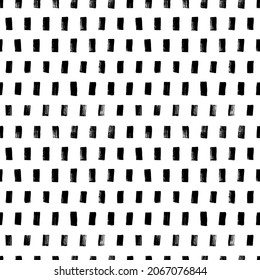 Seamless pattern with rectangle regular tiles. Simple texture with dotted vertical rectangles. Vertical vector short lines. Modern stylish texture with dashes. Black and white hand drawn background.