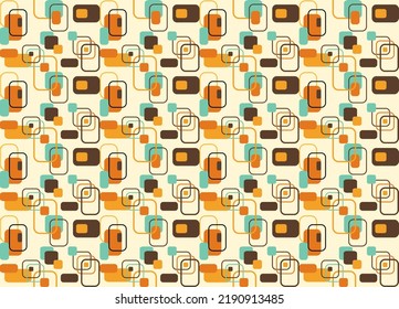 Seamless pattern with rectangle and square. Geometric abstract background. Vector illustration in retro style, 60s, 70s, hippie aesthetics.