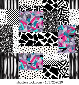 Seamless pattern of rectangles of different textures drawn by hand-vector illustration. Patchwork and print ,design for fashion, wallpaper, web, fabric and all prints