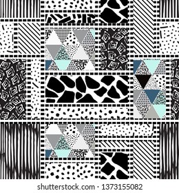 Seamless pattern of rectangles of different textures drawn by hand-vector illustration. Patchwork and print ,design for fashion, wallpaper, web, fabric and all prints