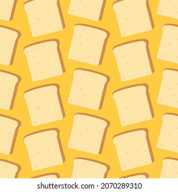 Seamless pattern of a rectangular bread slice. Slices toast bread on yellow background. Vector illustration.