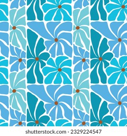 Seamless Pattern in Rectangular Shape. Flower Groovy Hippie Funny Yellow Palette Great for Fabric, Giftwrap, Scrapbooking, Packaging, Poster, Card
