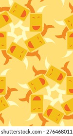 Seamless pattern of rectangular smiling faces over yellow