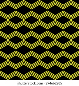 Seamless pattern of recurring bands creating a zigzag in the two sides of neon bright yellow on a black background color