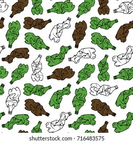 Seamless pattern of recyclable materials. Hand drawn illustration of plastic trash