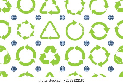 Seamless pattern recycle sign and renewable icon vector. Style recycling concept pattern background. Design for wallpaper card or banner, poster, web. Template eco friendly pattern, reusable products.