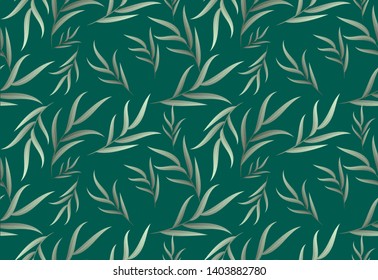 Seamless Pattern with Recycling Concept - Green Wild Leaves Modern and Trendy Pattern Style For Background, Wallpaper, Print, Fabric, Etc. Vector Premium Graphic