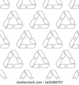 Seamless pattern with recycling signs on a white background. Pattern for recyclable materials and packaging. Stock vector illustration.
