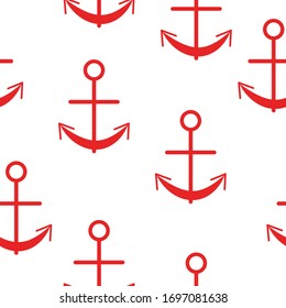 Patrón transparente con anclas rojas. Fondo blanco. Diseño plano gráfico simple. Mar y océano. Equipamiento marítimo. Barco y barco. Para postales, rayado, textil y papel de envoltura. Para ropa de baño
