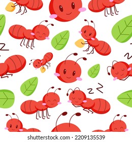 Seamless pattern with red ant. Creative texture for fabric, wrapping, textiles, wallpaper, and apparel. Vector illustration