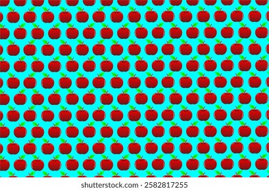 Seamless pattern of red apple background. Red apple seamless vector pattern. Red apple pattern. Cute red apples pattern background. Hand drawn apple illustration icon.