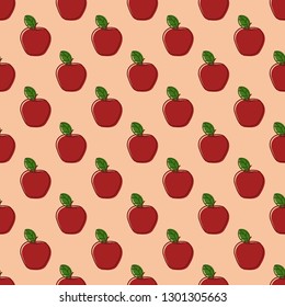 Seamless pattern with red apple. Bright fruit design illustration. Vector fruit background.