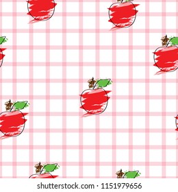 seamless pattern with red apple fruits vector - summer theme - white background
