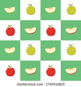 Seamless pattern with red apple and green apple  background. Cute vector background. Bright summer fruits illustration. Fruit mix design for fabric and decor. backdrop fruits in eps 10