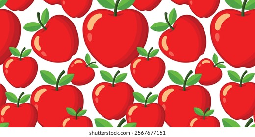 Seamless Pattern of Red Apple on White Background Vector Design