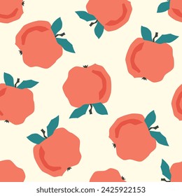 Seamless pattern red apple summer vector illustration