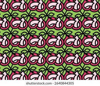 Seamless pattern with red apples, cherries, and floral vintage decoration	