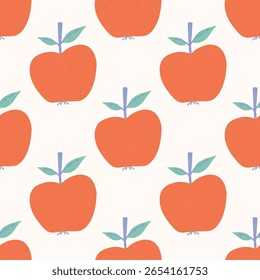 Seamless pattern with Red apples in flat shabby style. Vector illustration pattern for fabric, textiles, clothing, wrapping paper, cover, banner, home decor, abstract background.