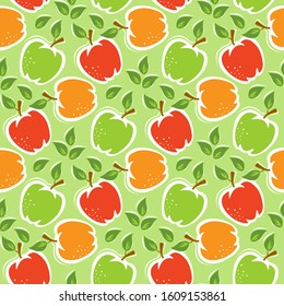 Seamless pattern with red apples and green apples. Vector illustration. Design element for fabric, banner, wrapping paper, wallpaper.