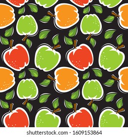 Seamless pattern with red apples and green apples. Vector illustration. Design element for fabric, banner, wrapping paper, wallpaper.
