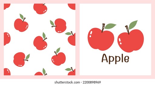 Patrón sin foco con manzanas rojas con hojas verdes sobre fondo blanco ilustración vectorial.