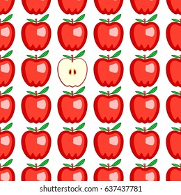 Seamless pattern of the red apples and half of apple