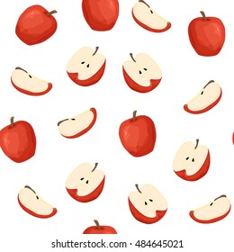 Seamless pattern of red apples. Hand drawing. Vector illustration. White background.