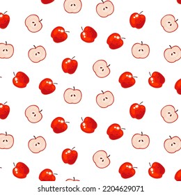 Seamless pattern with red apples on a white background