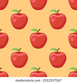 Seamless pattern with red apples on orange background. Vector illustration