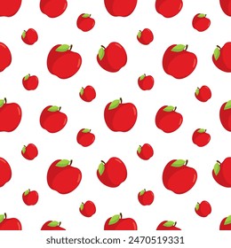 Seamless pattern of red apples on a white background.Suitable as a background or textile.