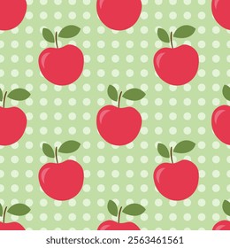 Seamless pattern with red apples on a green background