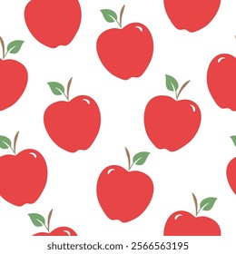 Seamless pattern with red apples on white.