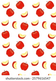 Seamless pattern with red apples and slices. 