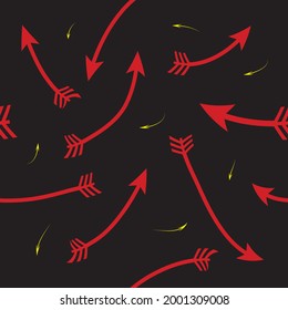 Seamless pattern of red arrow in black background. Vector illustration.