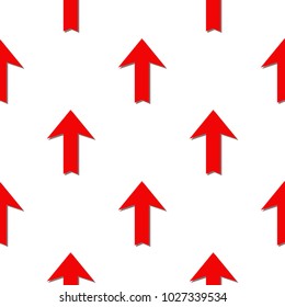 Seamless pattern. Red arrow on white background. Vector