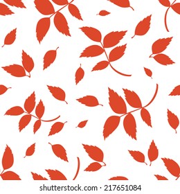 Seamless pattern with red autumn leaves on white. Vector illustration.