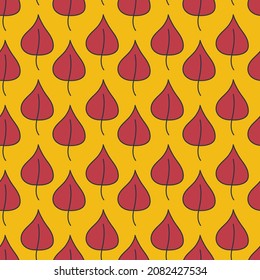 Seamless pattern red autumn triangular leaf foliage, for textile wallpaper, packaging design and interior decoration