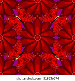 Seamless pattern. Red background with a red butterflies.
