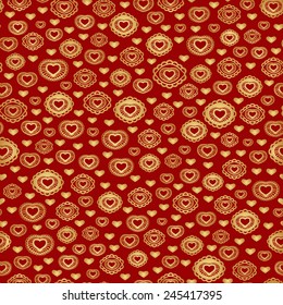 Seamless pattern, red background with hearts 
