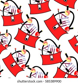 seamless pattern red bag ladies with cosmetic and varnishes  vector illustration