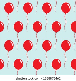 Seamless pattern of red balloon with long string. Vector illustration on a theme of holiday and childhood