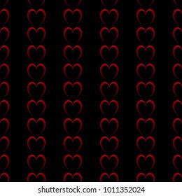 Seamless pattern of red beautiful hearts on a black background, vector