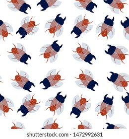 Seamless pattern of red beetles on a white background 