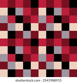 Seamless pattern in red beige and black check