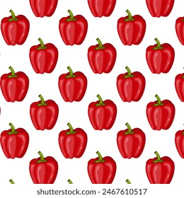 Seamless pattern red bell pepper, paprika, vegetable, healthy food. Bell pepper in cartoon style. Graphic element for fabric, textile, clothing, wrapping paper, wallpaper, poster.Vector Illustration.