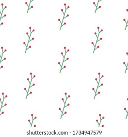 Seamless pattern with red berries. Berry on  a branch. White background. Vector illustration.