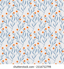 seamless pattern with red berries and foliage. colorful design for textile, wallpaper, gift wrapping paper 