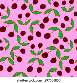 Seamless pattern with red berries and leaves