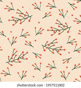 Seamless pattern with red berries on white background Vector illustration